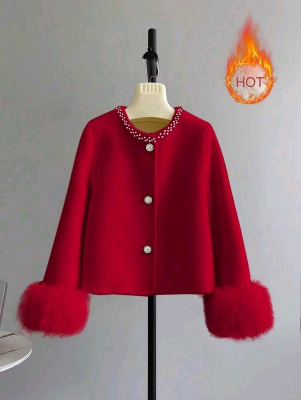 Women's Solid Color Front Button Faux Pearl Elegant Long Sleeve Overcoat